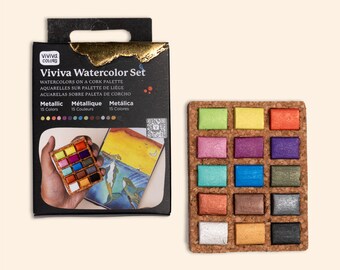 Viviva Cork Pans - Metallic  - 15 Handmade Watercolors