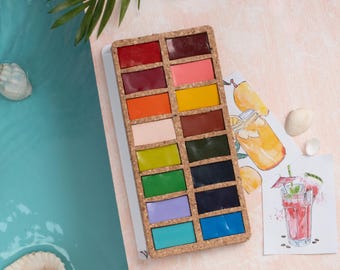 Aquarelles printanières Viviva : palette de lièges, 16 couleurs résistantes à la lumière