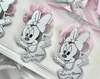 ベビーミニーマウスの記念品、ベビーシャワー、1歳の誕生日、ディズニーパーティー用アクリルマグネット