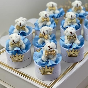 Cajas de regalo para baby shower con osito de peluche: dulces personalizados