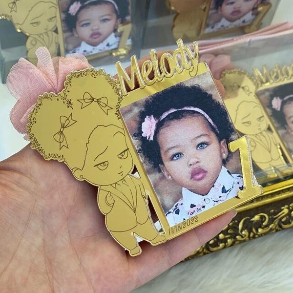 Personalized Girl Boss Photo Frame Magnet - Boss Baby Girl First Birthday Favors and Party Decorations, Perfect Gift for Girl Bosses!