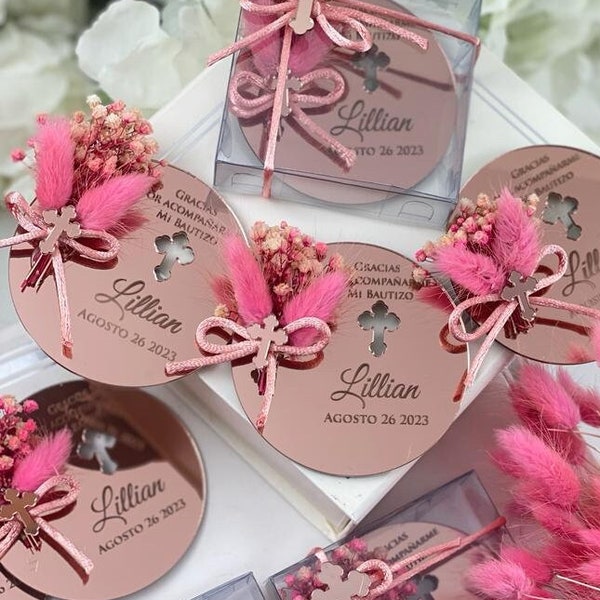 Custom Baptism Favors, Rose Gold Baptism Magnet Favor, Christening Favor, Mi Bautizo, Personalized Gift, Birthday Favors, Baby Shower Gifts