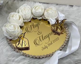 Personalized Wedding Ring Plate: Gold Engagement Tray, Ring Bearer Gift