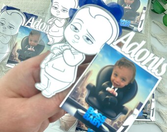 Baby Boss Party Favor – spersonalizowana ramka na zdjęcia z okazji baby shower, prezent na pierwsze urodziny chłopca