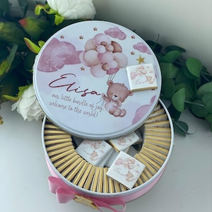 Balloon Bear-themed Personalized Chocolate Box, Welcome Baby Shower Gifts, Custom Baby Girl Favors, Newborn Chocolate, Baptism Favors Girl