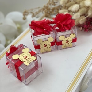 Boîte à bonbons Mickey Mouse, boîte dragée Disney personnalisée pour cadeaux de naissance, gâterie carrée et cadeau chocolat personnalisé, cadeau de bienvenue