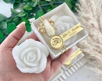 Rose Candle Favors, Personalized Flower Candle Gifts for Weddings and Bridal Showers