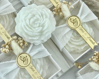 Wedding Peony Candle Favor, Personalized Flower Candle, Bridal Shower Gift for Bridesmaids