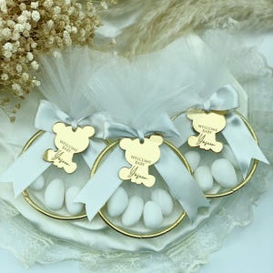Bomboniere per baby shower a forma di orsetto di peluche, regalo di caramelle alle mandorle a forma di orsetto di peluche, possiamo aspettare a lungo, bomboniere per feste di compleanno a forma di orsetto di peluche, regalo di benvenuto per neonati