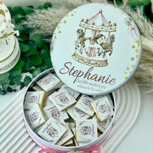 Carousel Personalized Chocolate Box: Baby Shower Favors, Baptism Gifts