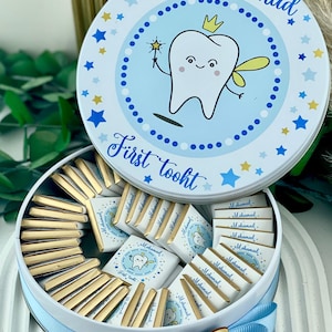 First Tooth Chocolate Gift - Personalized Party Favor Box, Custom Chocolates for Baby's First Tooth Celebration, Sweet Keepsake