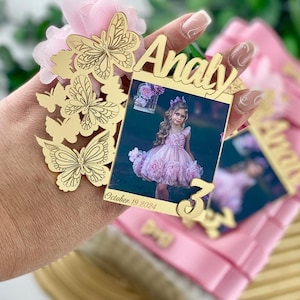 Ímã de Porta-Retrato Borboleta, Lembrancinha Personalizada para Primeiro Aniversário e Batizado, Recordação para Bebê Menina