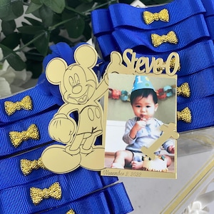 Gepersonaliseerde Mickey Mouse-fotolijstmagneet: bedankjes eerste verjaardag