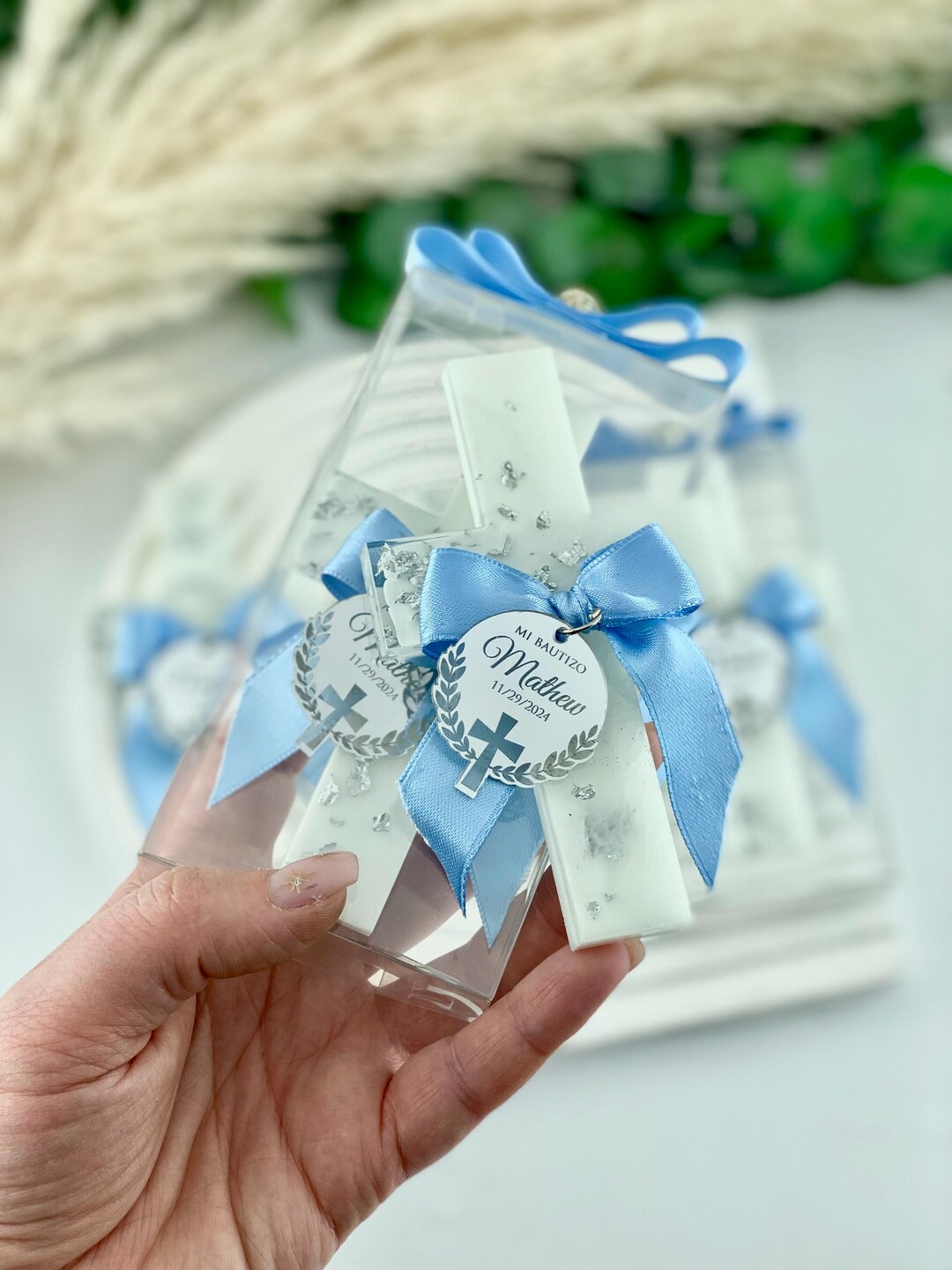 Silver Baptism Favors: Blue Ribbon Magnet, Christening Gift - Etsy ...
