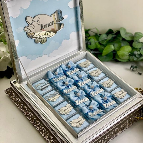 Airpalane Theme Chocolate Box, Plane Baby Boy Favors, Baby Shower Gift, Airplane Acrylic Name Tag, Airpalane Concept, Custom Chocolate gifts