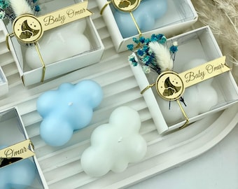 Cloud Candle Favor – Personalized Baby Shower & Baptism Gift with Acrylic Tag