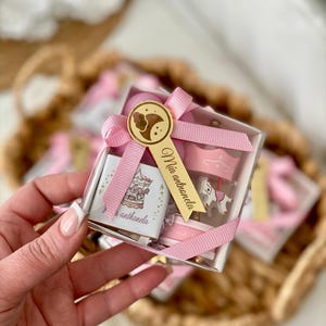 Personalized Pink Carousel Favor Box – Baby Shower & Baptism Candle and Chocolate Gift Set