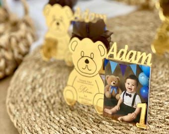 Teddy Bear Favor Photo Frame Magnet, Personalized Baptism Keepsake, First Birthday