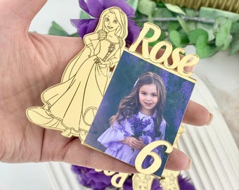 Ímã de moldura Rapunzel, moldura de acrílico personalizada para fotos, ideal para festa de princesa.