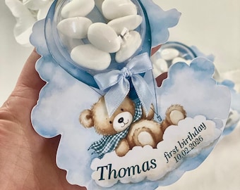 Personalized Teddy Bear Baby Shower Favor, Acrylic Dome Almond Candy Gift