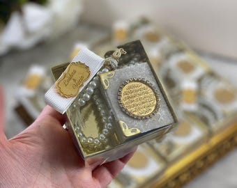 Personalized Mini Quran Favor with Pearl Tasbeeh, Islamic Wedding & Nikkah Gift Set