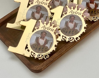 Rose Gold Photo Frame Magnet, Personalized First Birthday Favor, Baby Picture Keepsake, Party Gift