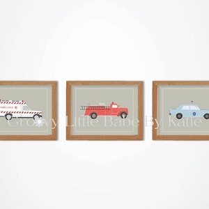Emergency service prints, Fire engine, fire truck, ambulance, police car, Australian emergency service prints, retro emergency service print