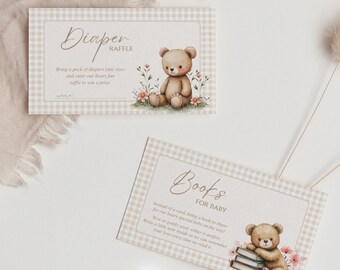 Baby Bear Shower Game Cards: Diaper Raffle & Books for Baby (Canva Template, PDF Download), B1
