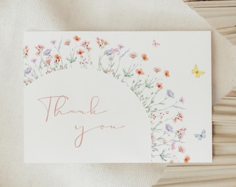 Wildflower Baby Shower Thank you card Template, Baby shower thank you, Baby shower thank you cards, Editable Thank You Card,Baby in Bloom W1