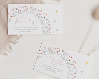 Wildflower diaper raffle card and books for baby card bundle template, Diaper Raffle Card, Books for baby card, Baby in Bloom, Editable, W1