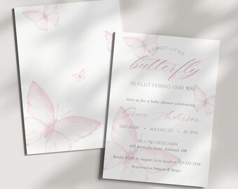 Butterfly Baby Shower Invitation Template: Editable Canva Design (PDF Download), B2
