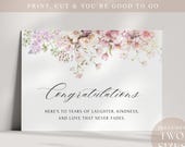 Floral Wedding Congratulations Card: Printable PDF (7x5, 6x4)