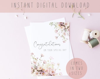 Printable wedding card,Wedding congratulations card,Wedding day cards,Congratulations printable card,Happy wedding day card,Wedding card