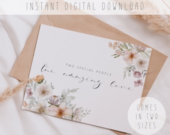 Printable Wedding Congratulations Card: Floral Design (PDF)