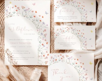 Wildflower Baby Shower Invitation Bundle Template, Baby in Bloom Invitation, Butterfly Baby Shower Invitation, W1