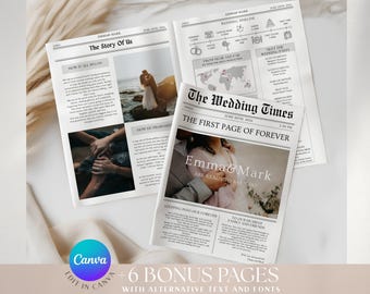 Modello di giornale di nozze, giornale di nozze, matrimonio su giornale, cronologia delle nozze, programma di nozze su giornale, programma di nozze, giornale