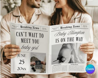 Editable Baby Announcement Newspaper Template: Canva Printable (PDF Download)