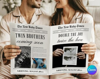 Twin Pregnancy Announcement Newspaper Template (Digital Download)
