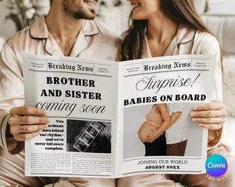 Twin pregnancy announcement, Baby announcement newspaper, Newspaper pregnancy announcement, Pregnancy announcement newspaper, Newspaper baby
