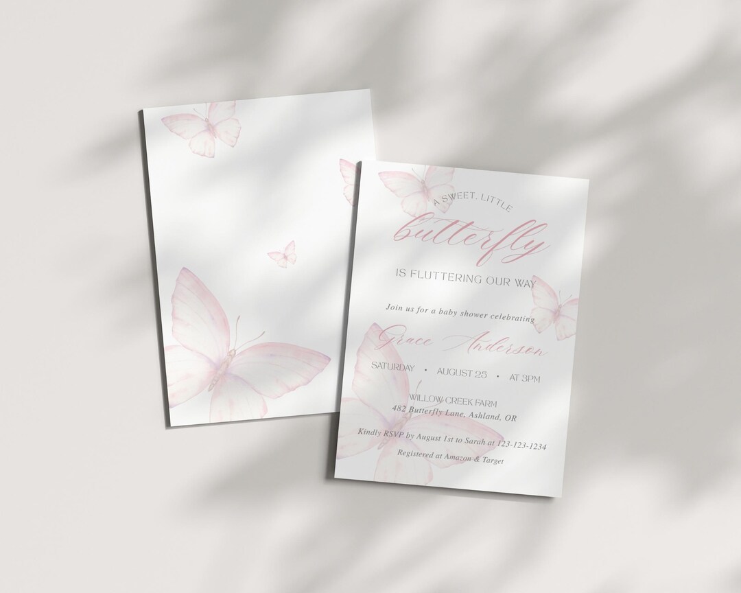 Butterfly Baby Shower Invitation Template: Editable Canva Design (PDF ...