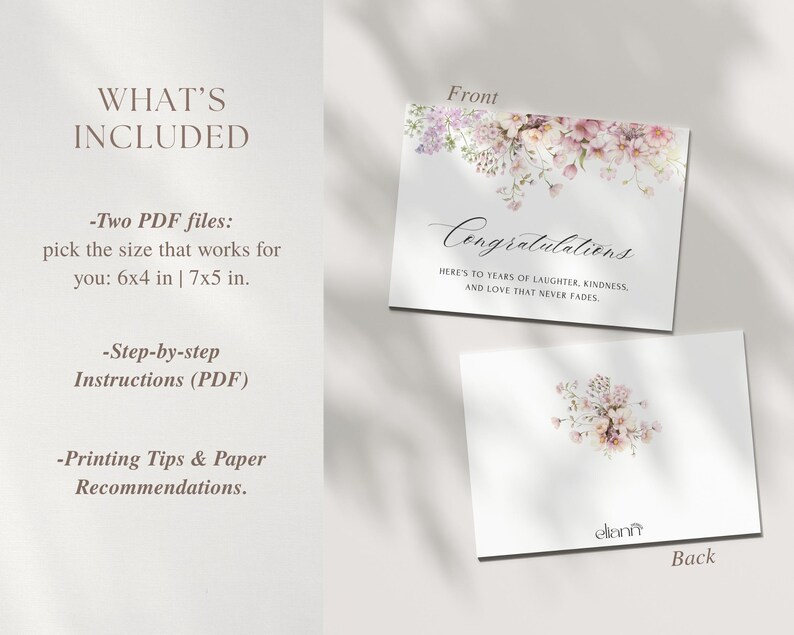 Conratulation Card.pdf Floral Wedding Congratulations Card: Printable PDF (7x5, 6x4) - Etsy