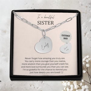 Personalized Sister Heart Name Necklace, Sister Paperclip Jewelry Customized, Custom Birthday Sister Gifts, Gold Heart Necklace For Sister