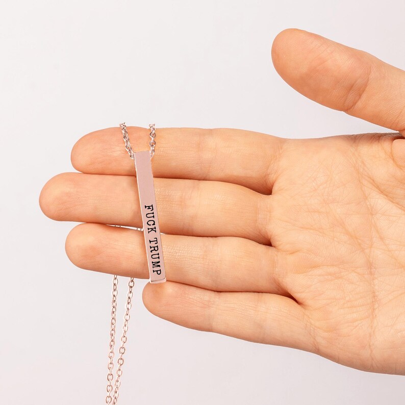 FUCK TRUMP Bar Necklace, 18k Gold Fuck Trump Jewelry, Silver Custom Subtle Anti Trump Gift for Democrat, Liberal Fine Jewelry, Feminist Gift image 5