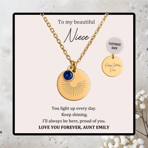 Pendentif soleil nièce personnalisé avec pierre de naissance, collier délicat de tante, cadeau bijoux tante nièce, bijoux personnalisés en or pour anniversaire