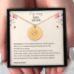 Personalized Soul Sister Flower Necklace, Friendship Jewelry, Friendship Gift for Her, Best Friend Gift Idea, BFF Besties, Bestfriend Gift