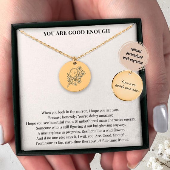 You Are Good Enough Coin Necklace, Custom Mirror Motivational Self