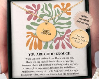 You Are Good Enough Necklace, Custom Motivational Self-Love Gift For Best Friend, Personalized Friendship Encouragement Jewelry, Sister Gift