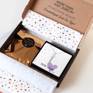 Packaging for FUCK TRUMP Bar Necklace, Fuck Trump Jewelry, 18k Gold Customizable Subtle Anti Trump Gift for Democrat, Birthday Gift for Leftist Feminist