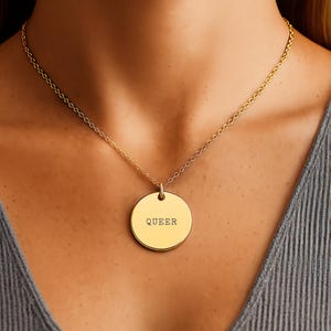 Queer Disc-ketting, gepersonaliseerde Queer Pride-sieraden, aangepaste LGBTQ-cadeau, sieraden Lesbian Pride, LGBTQ Pride-sieradencadeau, Gay Pride-sieraden