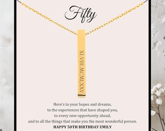 Collier 50e anniversaire personnalisé pour elle, bijoux chiffres romains 18 carats, cadeau pour personne de 50 ans, amie qui fête ses 50 ans, cadeau d'étape importante pour femme